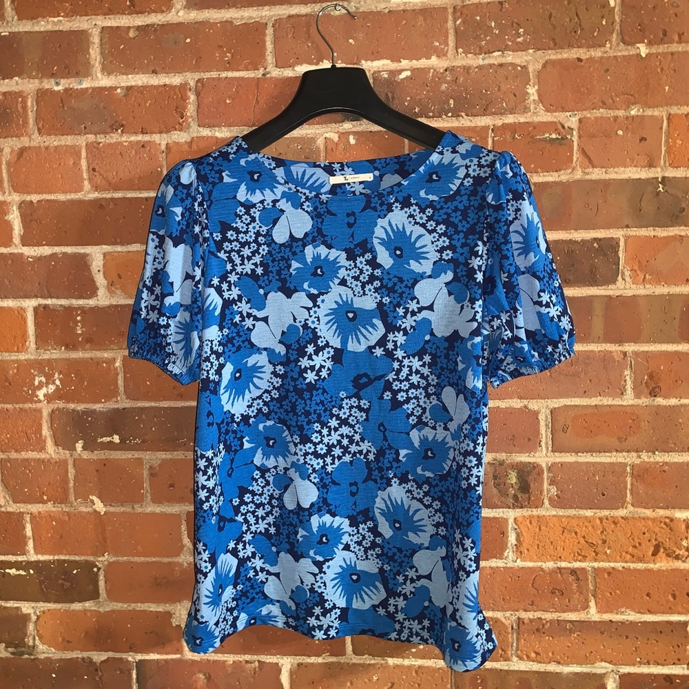 TU Woman 🇬🇧 Size 8 Blue Floral Short Sleeve Blouse